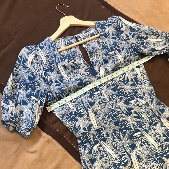 Reformation 4 Nantes Midi Dress Bali Blue Palm Print - Picture 9 of 15